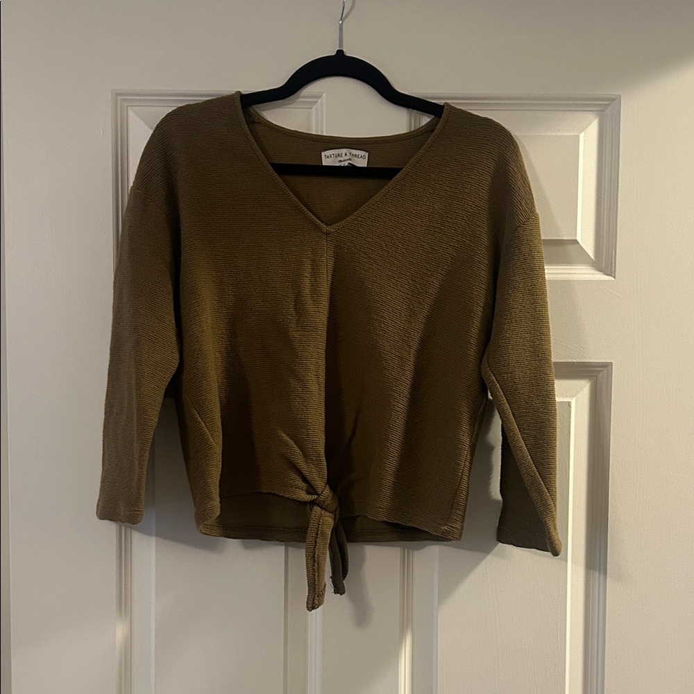 Madewell Brown V-Neck Tie-Front Top